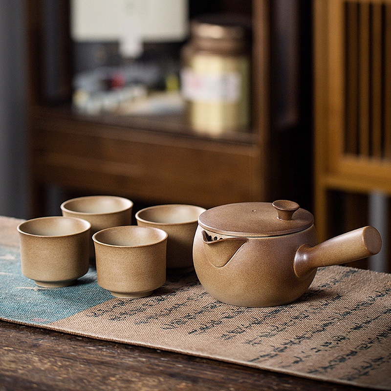 Bộ Ấm Trà / Ấm Trà / Ấm Trà Sữa Có Tay Cầm Và Tay Cầm Bên Nồi Đun Nước retro Có Thể Đốt Cháy
