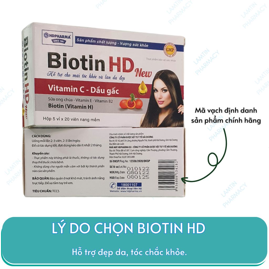 Bổ sung Biotin HD New Vitamin H -giúp giảm rụng róc, sạm da- Hộp 100 viên
