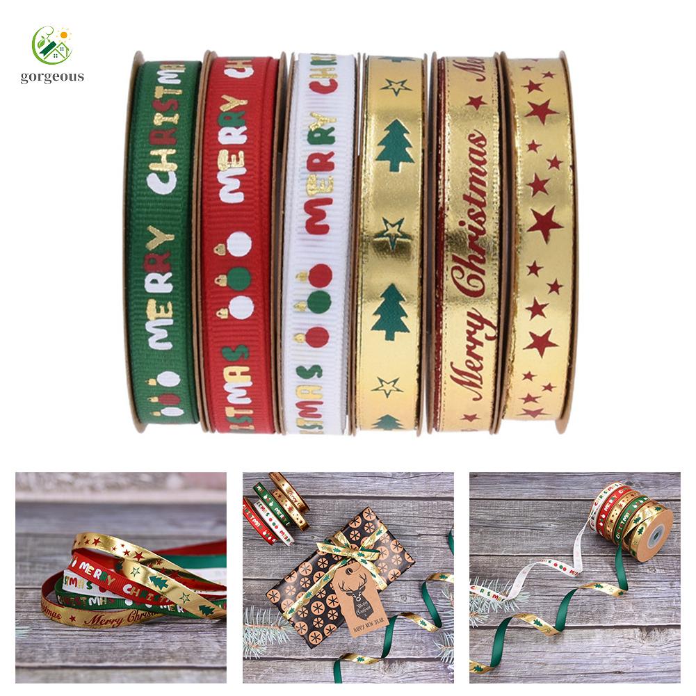 GORGEOUS~Green and White Silk Satin Ribbon for DIY Christmas For Gifts 10 Yards
