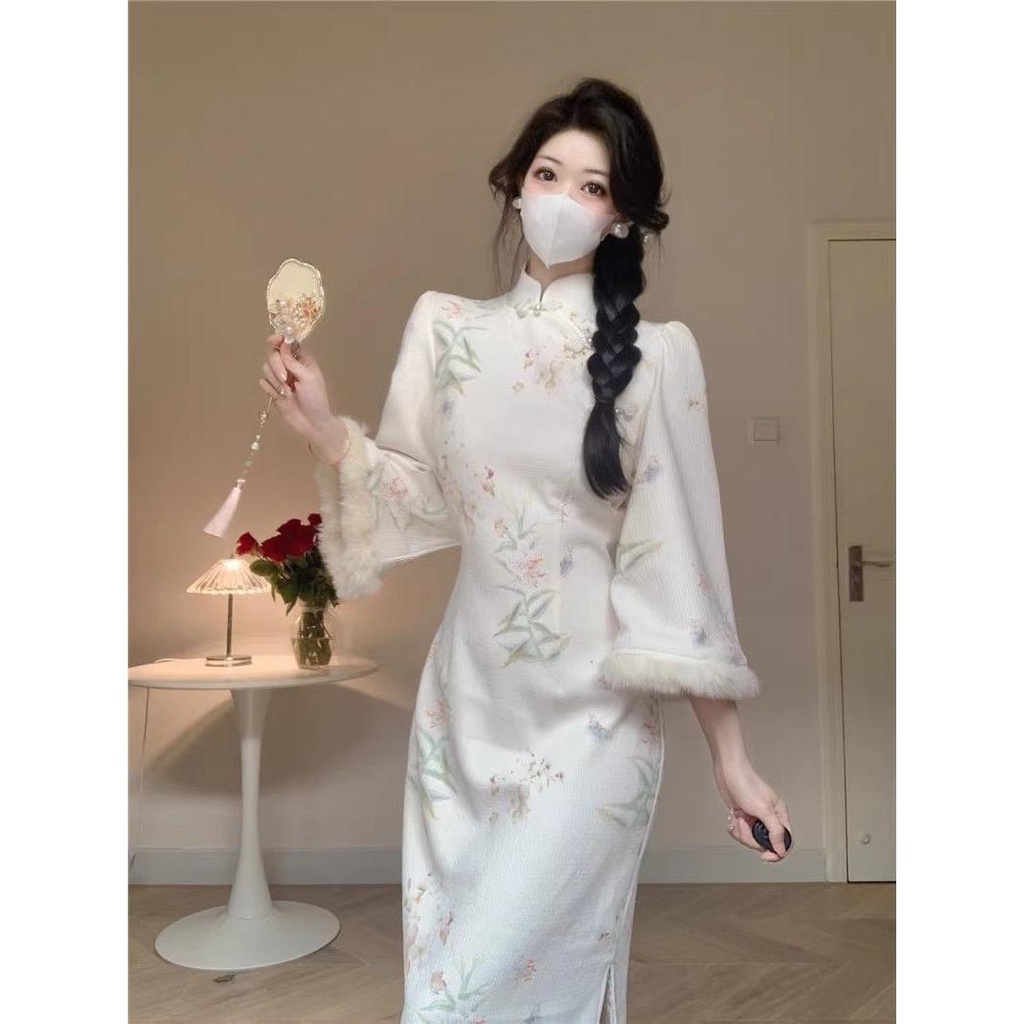 Đầm Sườn Xám Cách Tân Dáng Dài Phong Cách Trung Hoa Thời Trang Thu Đông Hàng Mới 20