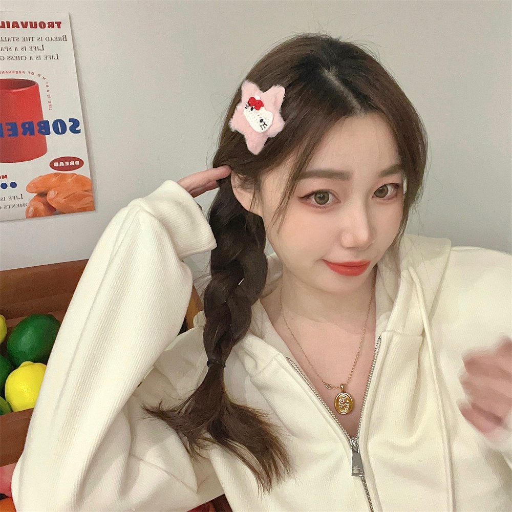 Kẹp Tóc Hình Ngôi Sao Năm Cánh Phủ Lông Nhiều Màu Sắc Thời Trang Cá Tính Cho Nữ sanrio kuromi melody