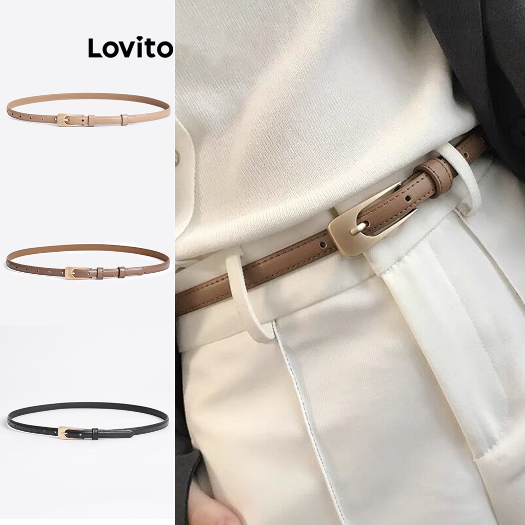 Thắt lưng Lovito mặt kim loại phong cách thường ngày cơ bản cho nữ L60AD099 (Kaki/Nâu/Đen)