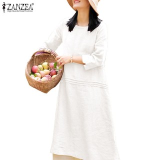 Zanzea Đầm Cổ Tròn Tay Lửng Họa Tiết Kẻ Sọc Phong Cách Hàn Quốc Dành Cho Nữ