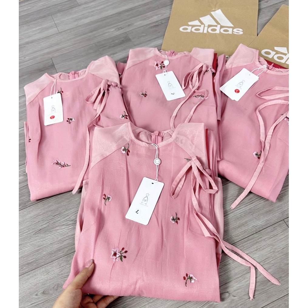 S38 - SET ÁO DÀI NỮ HỒNG CÚC VAI THÊU HOA