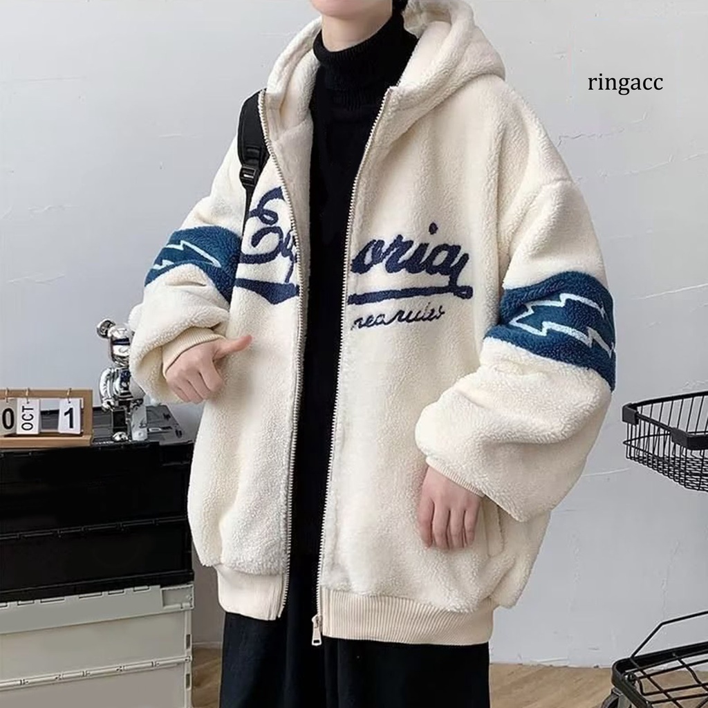 Áo Khoác cardigan Tay Dài Có Nón Trùm Khóa Kéo Trang Trí Chữ Trang Trí Dày Dặn Ấm Áp Mùa Thu Đông Cho Nam