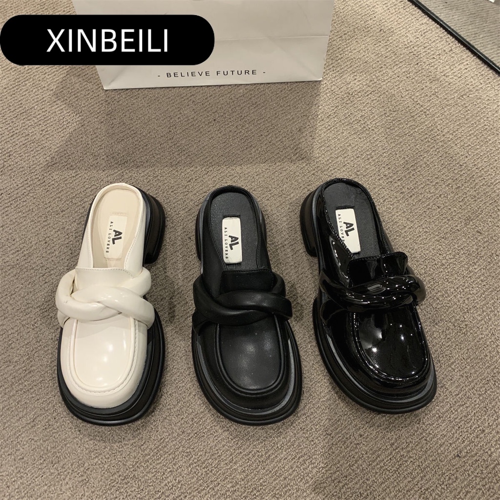 Dép sục Mary Jane XINBEILI 23081213 bằng da mềm gót cao đế êm thời trang lolita cho nữ