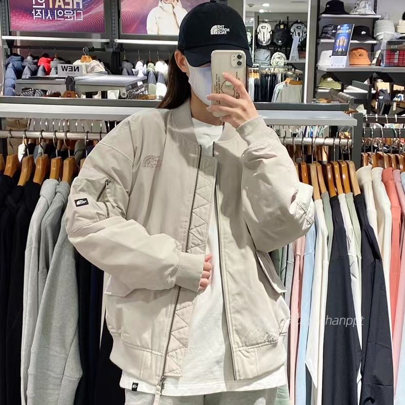The north face Áo Khoác Gió Vải cotton Dày Ấm Áp Thêu logo Cá Tính Cho Nam Và Nữ