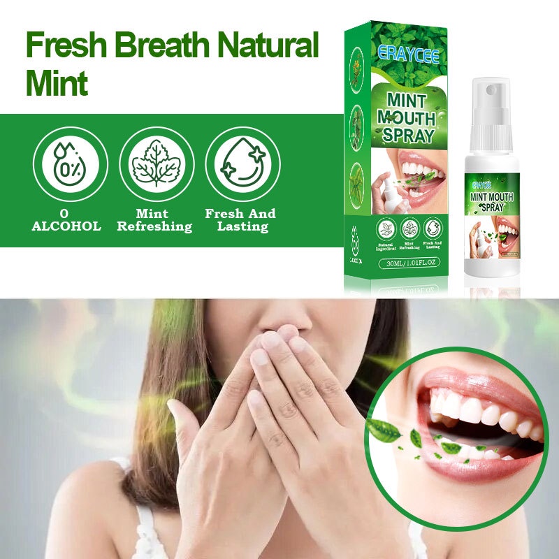 Xịt Thơm Miệng, Trắng Răng Bạc Hà ERAYCEE Mint Mouth Spray – Xịt ERAYCEE Hơi Thở Fresh, Tự Tin, Sảng Khoái Suốt Ngày
