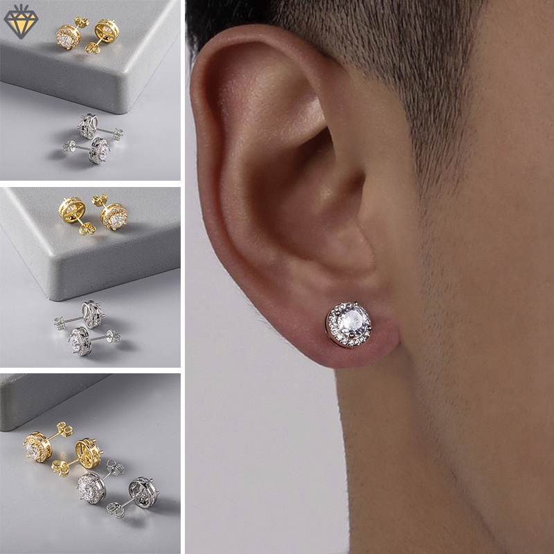Khuyên Tai Tròn Đính Đá Zircon Đơn Giản Phong Cách Hip Hop Cho Nam