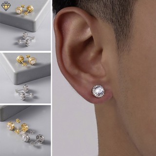 Khuyên Tai Tròn Đính Đá Zircon Đơn Giản Phong Cách Hip Hop Cho Nam
