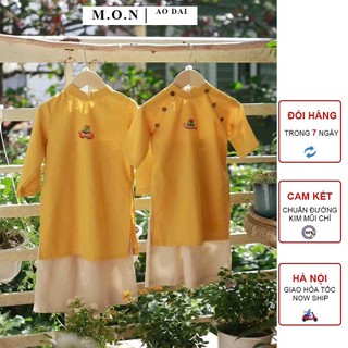 Set cặp đôi áo dài anh em chất liệu linen vàng