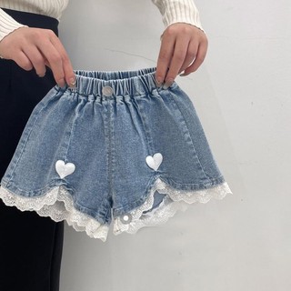 Quần short jeans phối ren phong cách hàn quốc cho bé gái