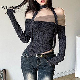 Áo Thun Tay Dài Hở Vai Màu Khối Thời Trang Quyến Rũ Cho Nữ