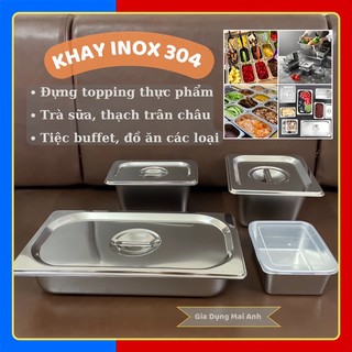 Khay inox đựng thực phẩm, khay đựng topping trà sữa và các đồ ăn vặt, chất liệu inox 304