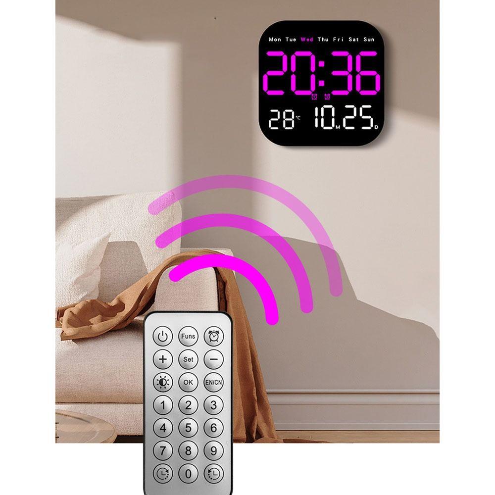 RUFF RUFF COUTURE   Đồng hồ treo tường điện tử , Đồng hồ LED kỹ thuật số đa chức năng treo tường, Đồng hồ bàn hiển thị ngày điều khiển bằng giọng nói tại nhà cho phòng ngủ