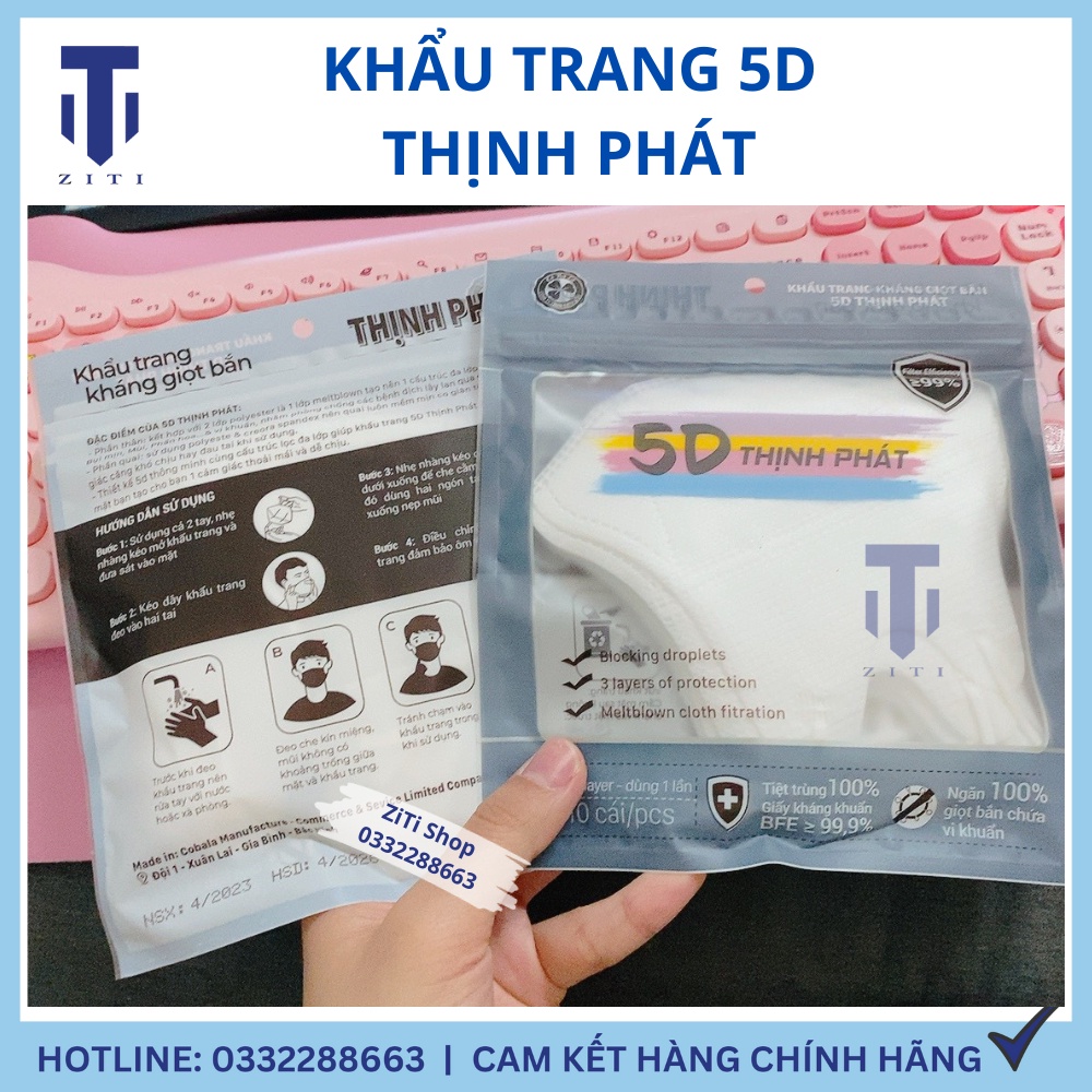 Khẩu Trang Y Tế 5D THỊNH PHÁT Chính Hãng, Hàng Tiêu Chuẩn 3 Lớp Chống Lem Son