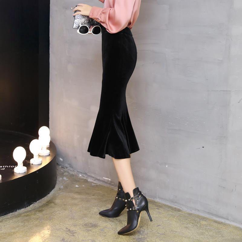 Chân Váy Nhung Dài Ôm Dáng Màu Trơn Thời Trang Dành Cho Nữ