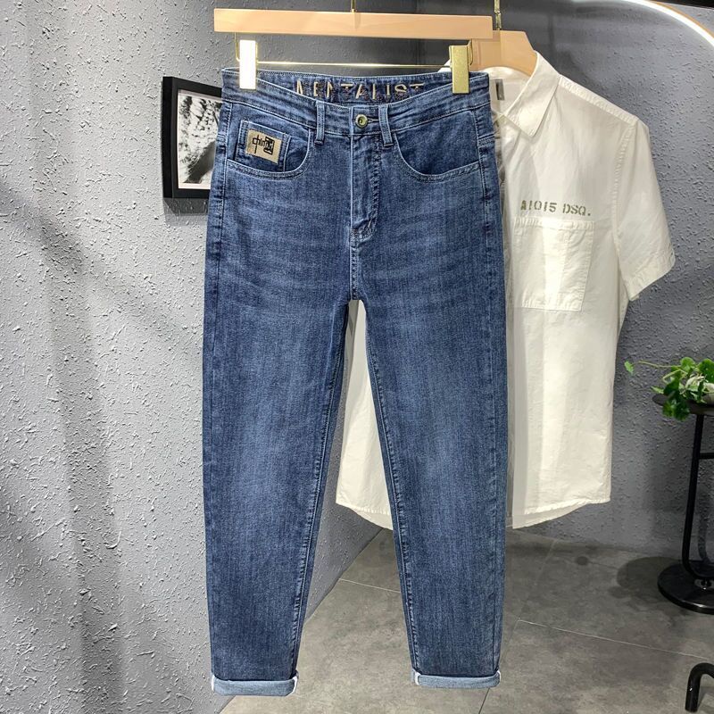 Quần Jean Lưng Vừa Dáng Ôm Co Giãn Thêu Họa Tiết Cá Tính Dễ Phối Đồ Cho Nam