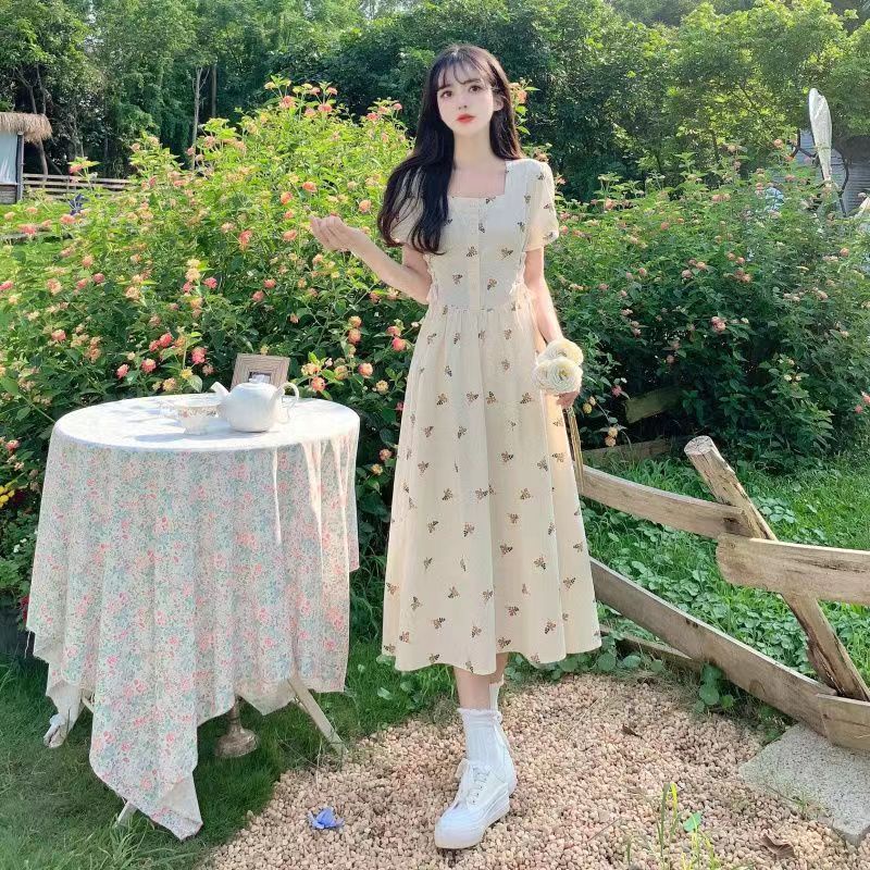 Đầm Dáng Chữ a Thắt Nơ Eo Phong Cách Pháp Thanh Lịch Cho Nữ