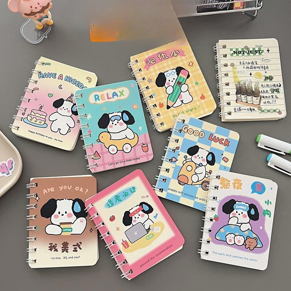 Sổ mini đáng yêu hoạ tiết dễ thương, sổ tay A7 lò xo kép S19 150 trang, giấy kẻ ngang tiện lợi