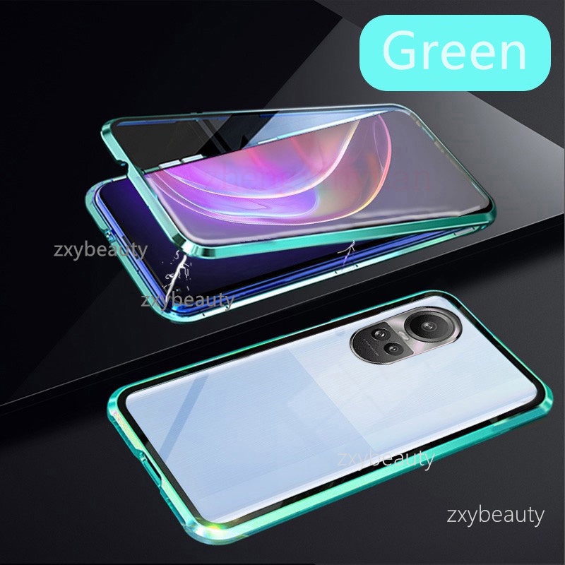 Ốp Điện Thoại Kính Cường Lực Hai Mặt Viền Kim Loại Nam Châm Cho oppo reno 10 pro 5g reno10 reno10pro 2023 reno 10pro Bảo Vệ