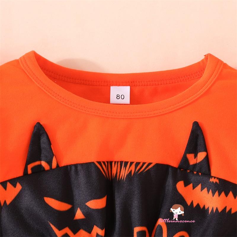 Đầm Xòe Chữ a Tay Dài Cổ Thuyền In Họa Tiết halloween Cho Bé Gái