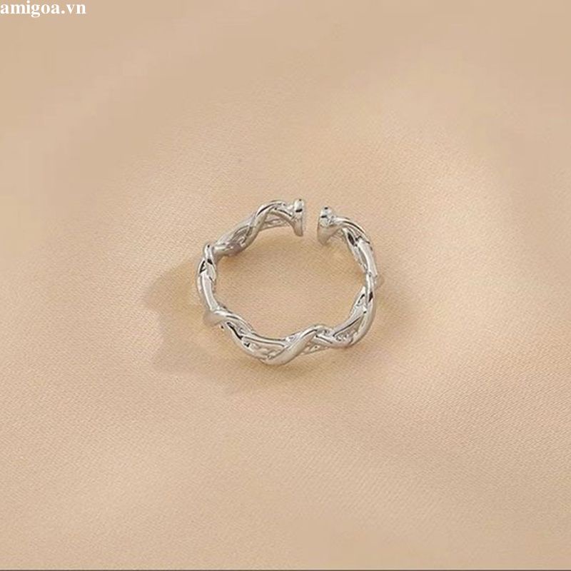 ✨✨Nhẫn Hở Đính Đá Mặt Trăng Màu Bạc Lấp Lánh Thời Trang Cho Nam Và Nữ