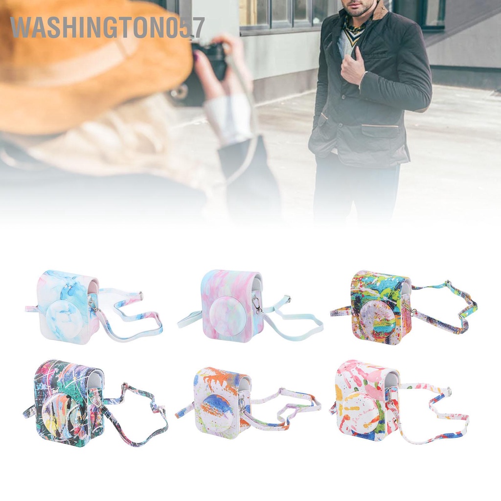 Có thể bán buôn Túi đựng bảo vệ bằng da PU in màu có dây đeo vai thể điều chỉnh phù hợp cho Fujifilm Instax Mini 12 Washington057 Hàng giao ngay