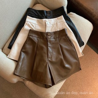 Quần short Da pu Màu Trơn Ống Rộng Lưng Cao Phong Cách Hàn Quốc Thời Trang Mùa Thu Cho Nữ