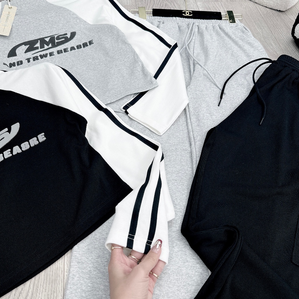 Set áo body phối tay sọc mix quần suông túi hộp siêu hot BN872CCC