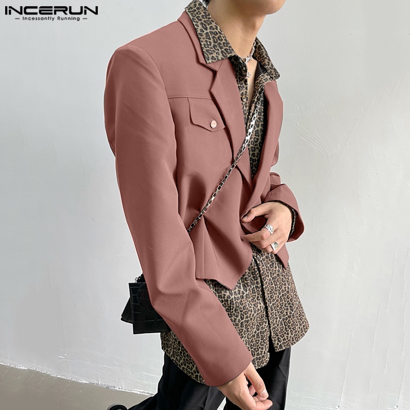 INCERUN Áo Khoác blazer Dài Tay Màu Trơn Có Túi Thời Trang Hàn Quốc Cho Nam