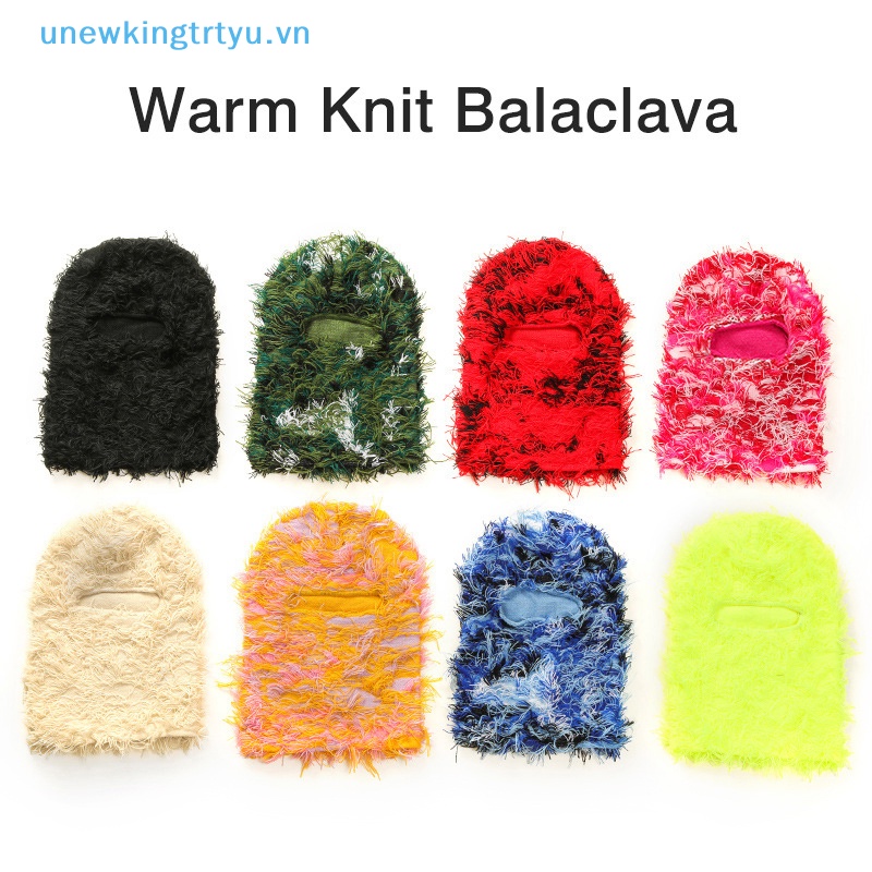 Unewtyu Mũ Len Trùm Đầu Kèm Khẩu Trang Che Mặt Họa Tiết Rằn Ri Phong Cách hip hop balaclava