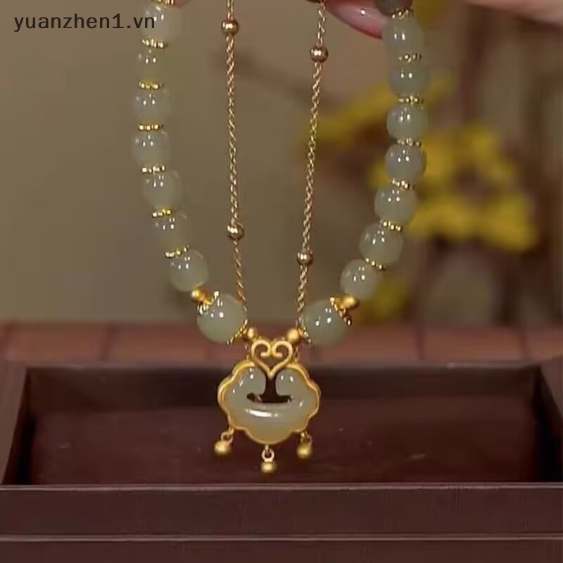 Zhen Vòng Tay Hai Lớp Xỏ Hạt Ngọc Bích May Mắn Phong Cách Trung Hoa Cổ Điển Hình Đám Mây Thời Trang Cho Nữ vn