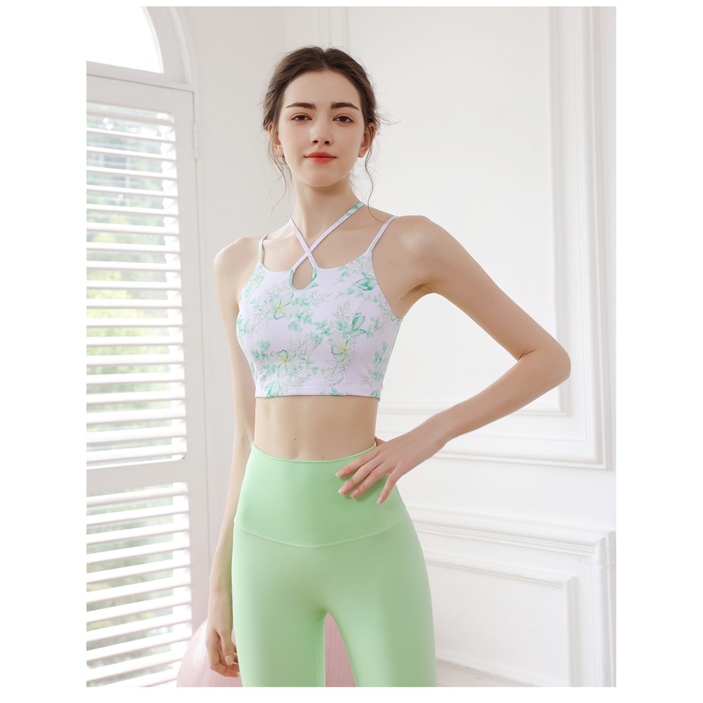 🌷NEW🌷 Bộ Tập Yoga Boyang BY-2340 In Hoa Thiết Kế Dây Đan Nhí Siêu Dài  Bra 2 Lớp Có Mút Lót + Quầng Legging Lưng Cao