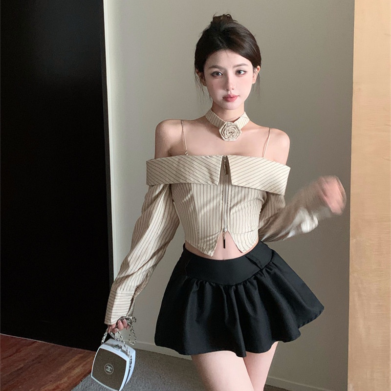 Áo Sơ Mi Ngắn Tay Dài Họa Tiết Kẻ Sọc Thời Trang Dành Cho Nữ
