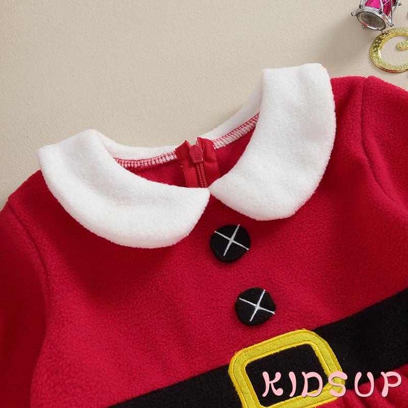 Đầm Tay Dài Cổ Búp Bê Màu Đỏ Phong Cách Giáng Sinh Dễ Thương Cho Bé Gái 1 Tuổi