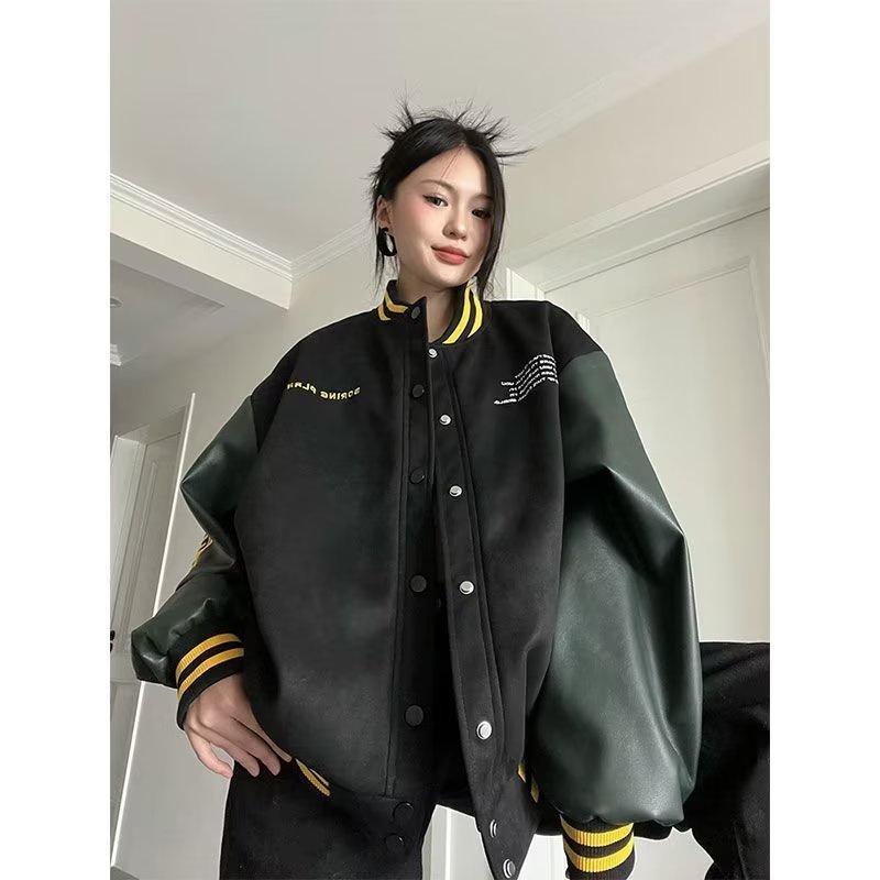 Áo Khoác Bóng Chày Da pu Thêu Họa Tiết Phong Cách Hàn Quốc Thời Trang Xuân Thu Cho Nam