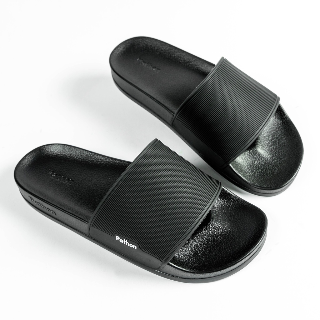 Dép nam nữ quai ngang slipper Pathon quai PVC và đế PU đen quai đen SD23NHAM