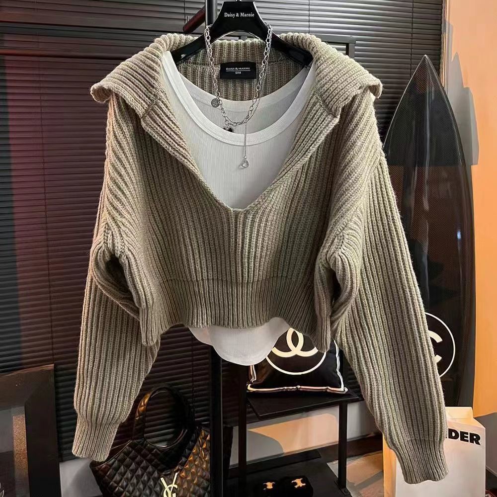 Áo sweater Dệt Kim Tay Dài Cổ Chữ v Thời Trang Mùa Thu Cho Nữ
