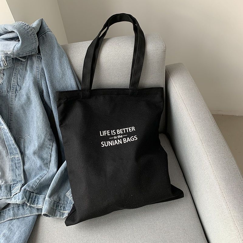Đen Túi Xách canvas cotton Lanh In Chữ Đơn Giản Thời Trang