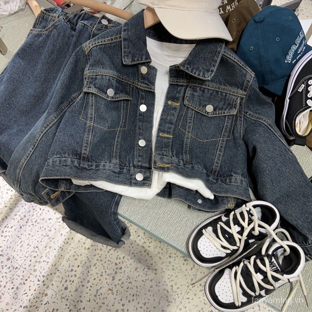Bộ Áo Khoác jeans denim + Quần jeans Phong Cách Phương Tây Thời Trang Xuân Thu Cho Bé Gái xmyf
