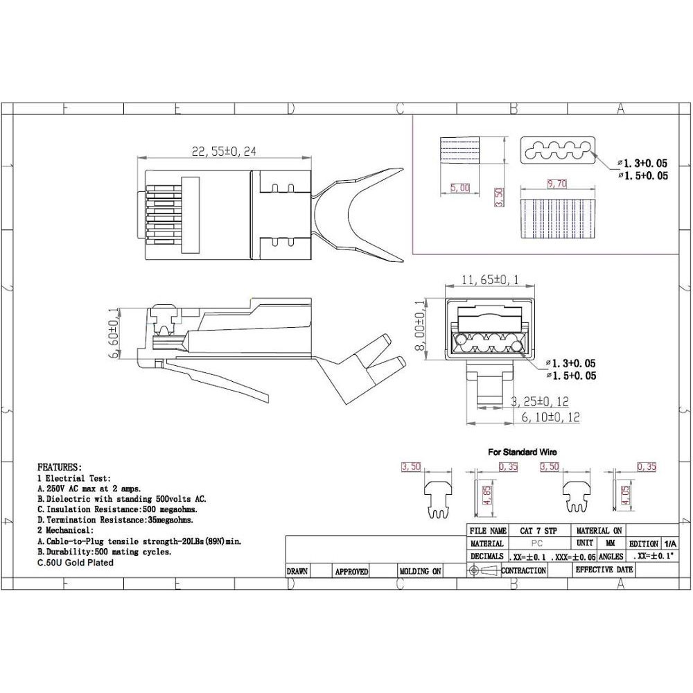 Zoerax rj45 cat8 cat7 & cat6a 8p8c 50um Mạ Vàng ftp / stp | Mô-đun Mạng rj45 1.5mm - 1.5mm