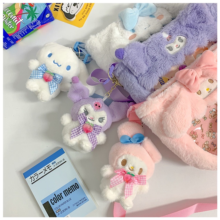 Sanrio Túi Đeo Chéo Hình kuromi cinnamoroll my melody hello kitty Bằng Lông Nhung Dễ Thương Xinh Xắn