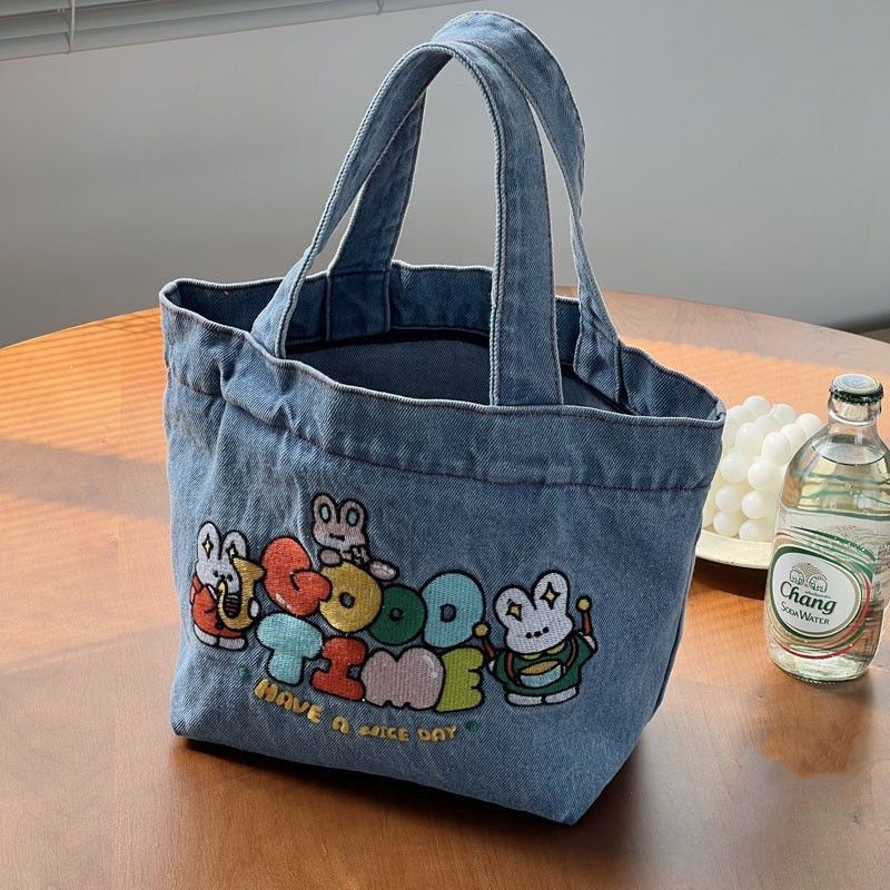 Túi Xách Vải denim Cỡ Lớn Thêu Họa Tiết Hoạt Hình Dễ Thương Phong Cách Nhật Bản Cho Nữ