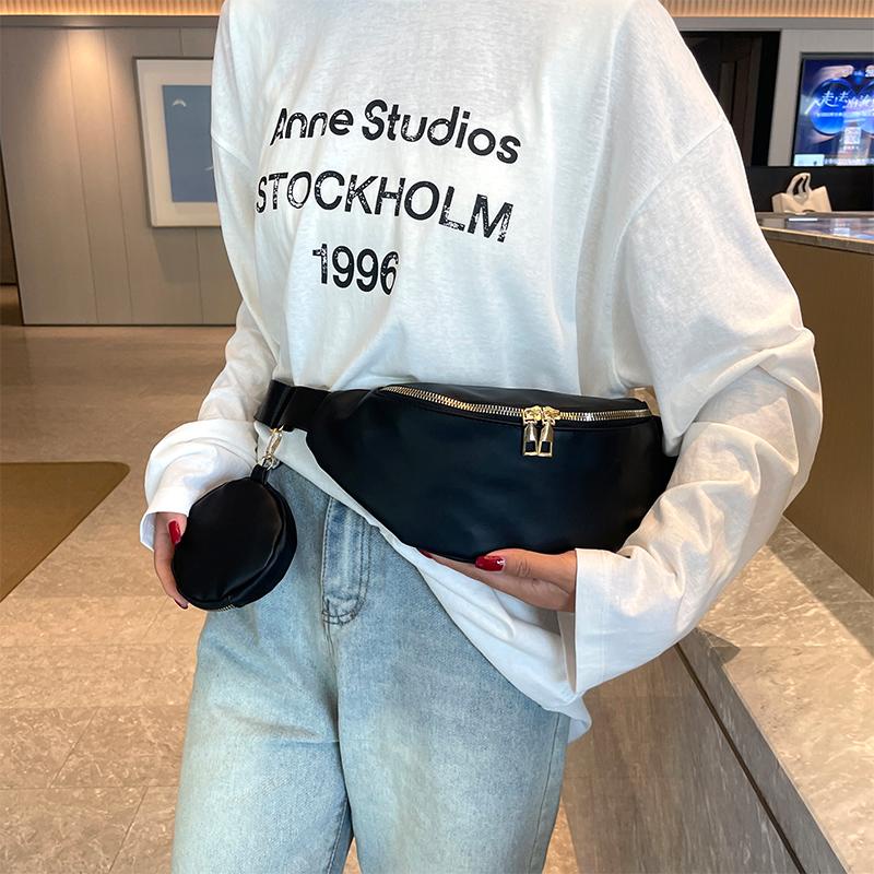 Bộ 2 Túi Đeo Hông Màu Trơn Có Khóa Kéo Tiện Dụng Mang Theo Du Lịch Cho Nữ