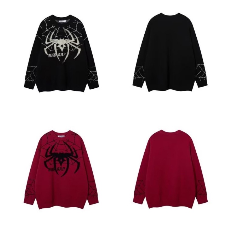 Áo sweater Tay Dài Dáng Rộng In Hình Nhện Phong Cách retro Mỹ Cho Nam