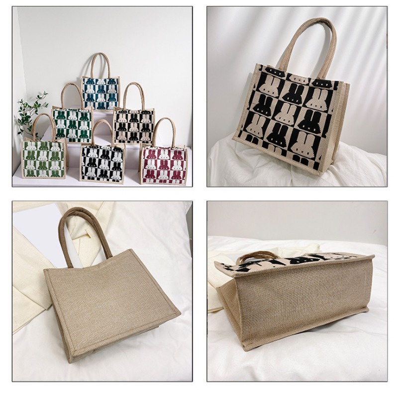 Túi tote Đeo Vai Vải Lanh Cỡ Lớn In Hình Thỏ Dễ Thương Thời Trang 2023