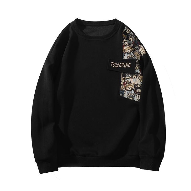 Áo sweater Cổ Tròn Tay Dài Dáng Rộng Thêu Hình Gấu Kiểu vintage Thời Trang Mùa Thu Cho Nam