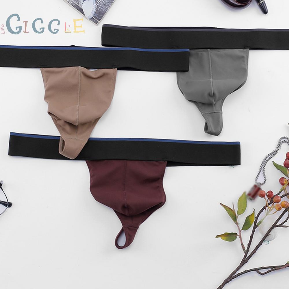 Men Thongs Solid Color Stretch Bulge Pouch Elastic G-string Lingerie Low Rise