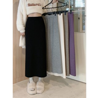 Chân Váy Dệt Kim Lưng Cao Co Giãn Màu Sắc Đơn Giản Thời Trang Thu Đông Phong Cách Hàn Quốc Cho Nữ